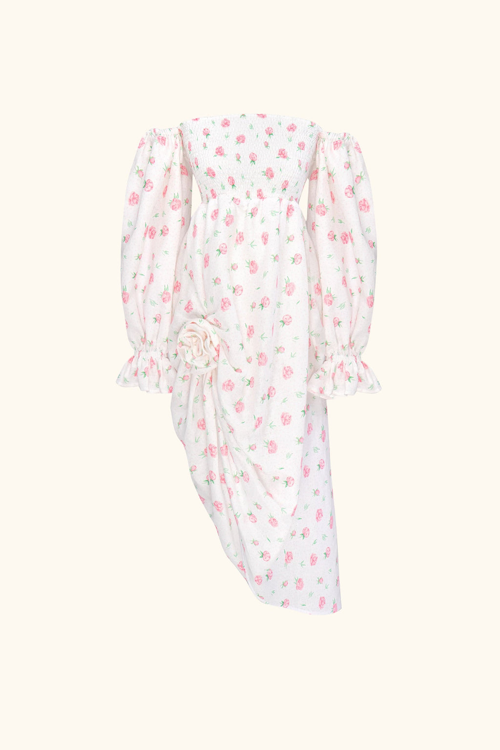 Atlanta Linen Dress with Rose Detail in Roses