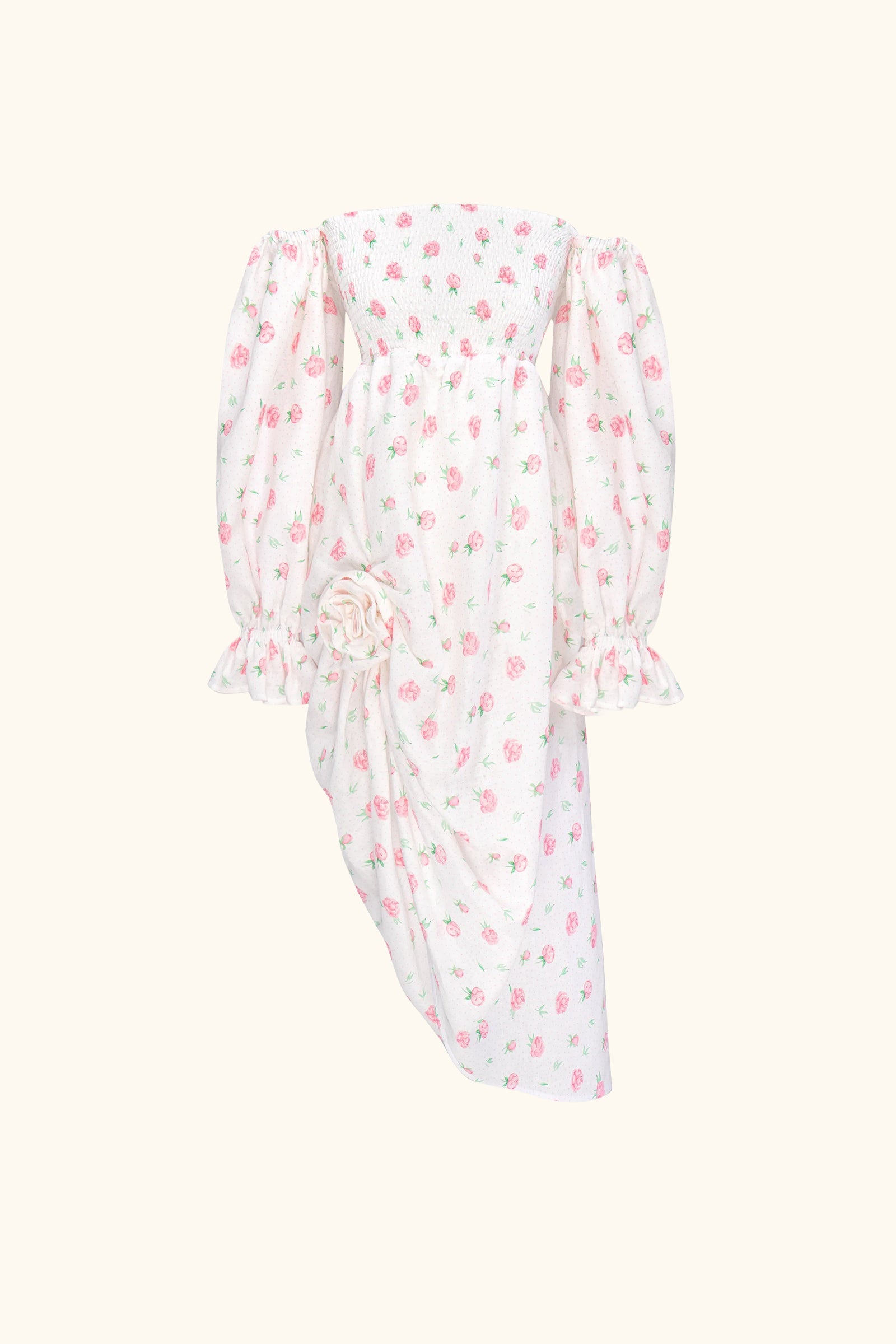 Atlanta Linen Dress with Rose Detail in Roses