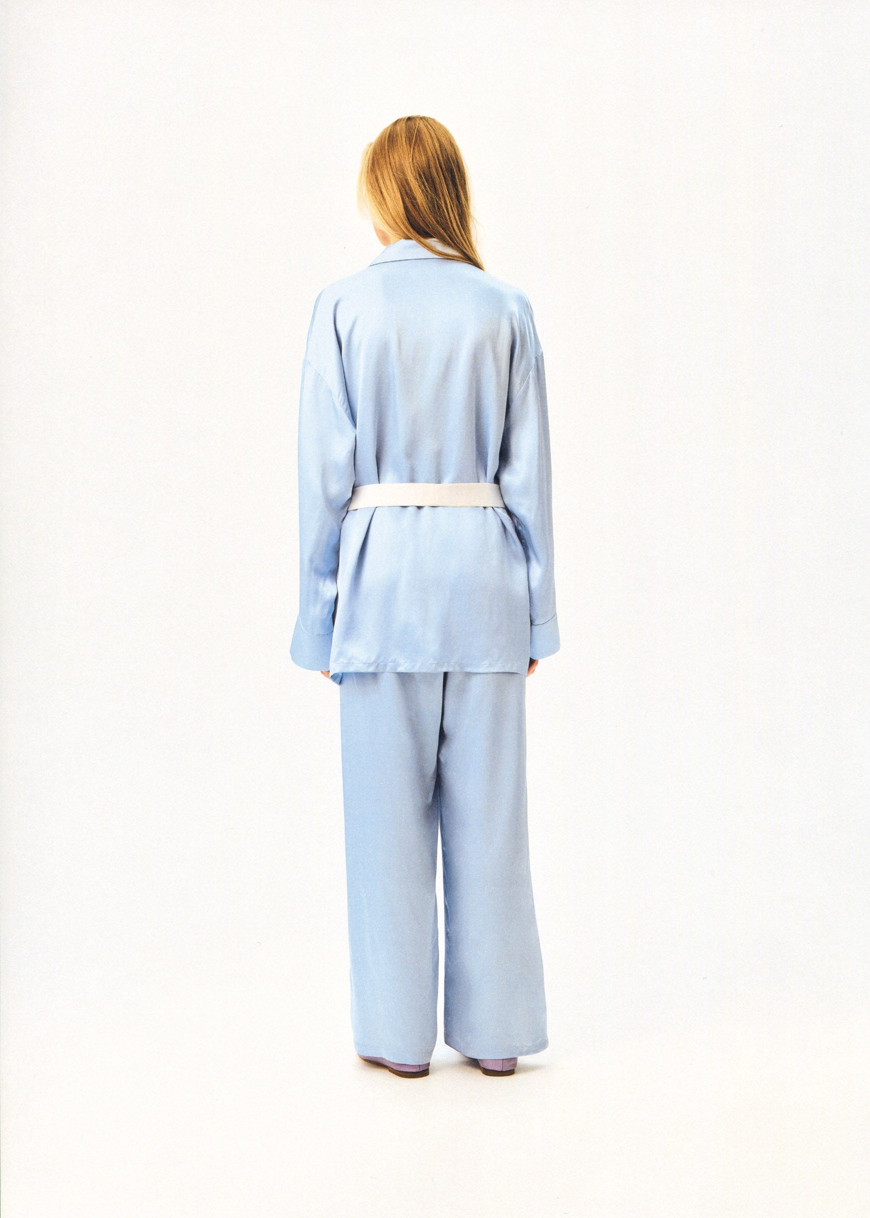 The Rose Oversized Pajama Set in Blue with White trim