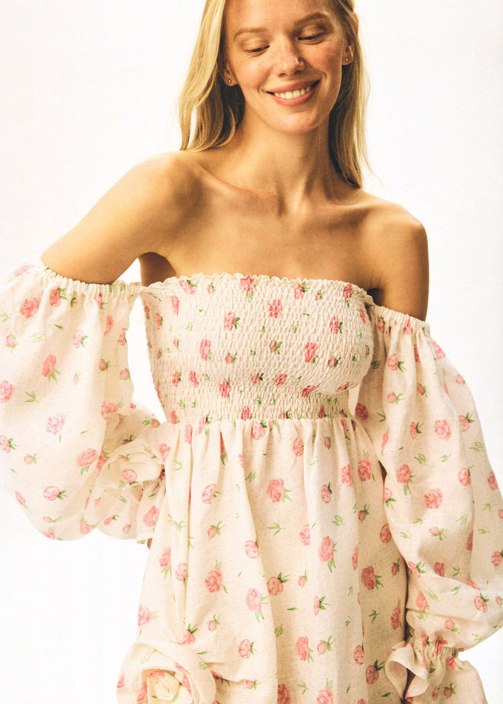 Atlanta Linen Dress with Rose Detail in Roses