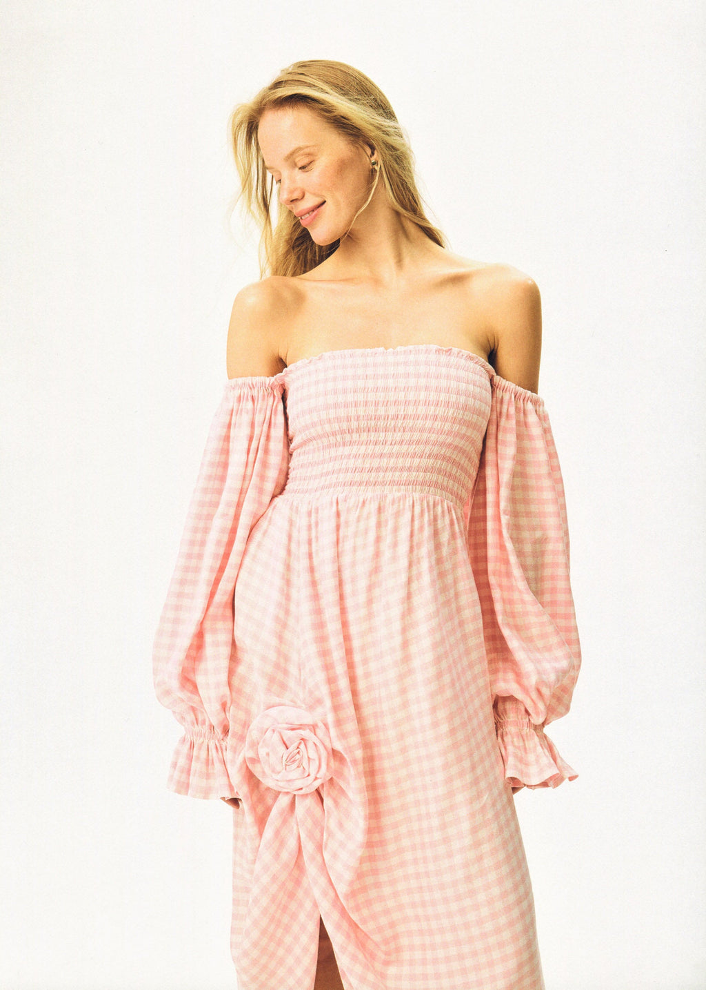 Atlanta Rose-Appliqué Off-the-Shoulder Dress