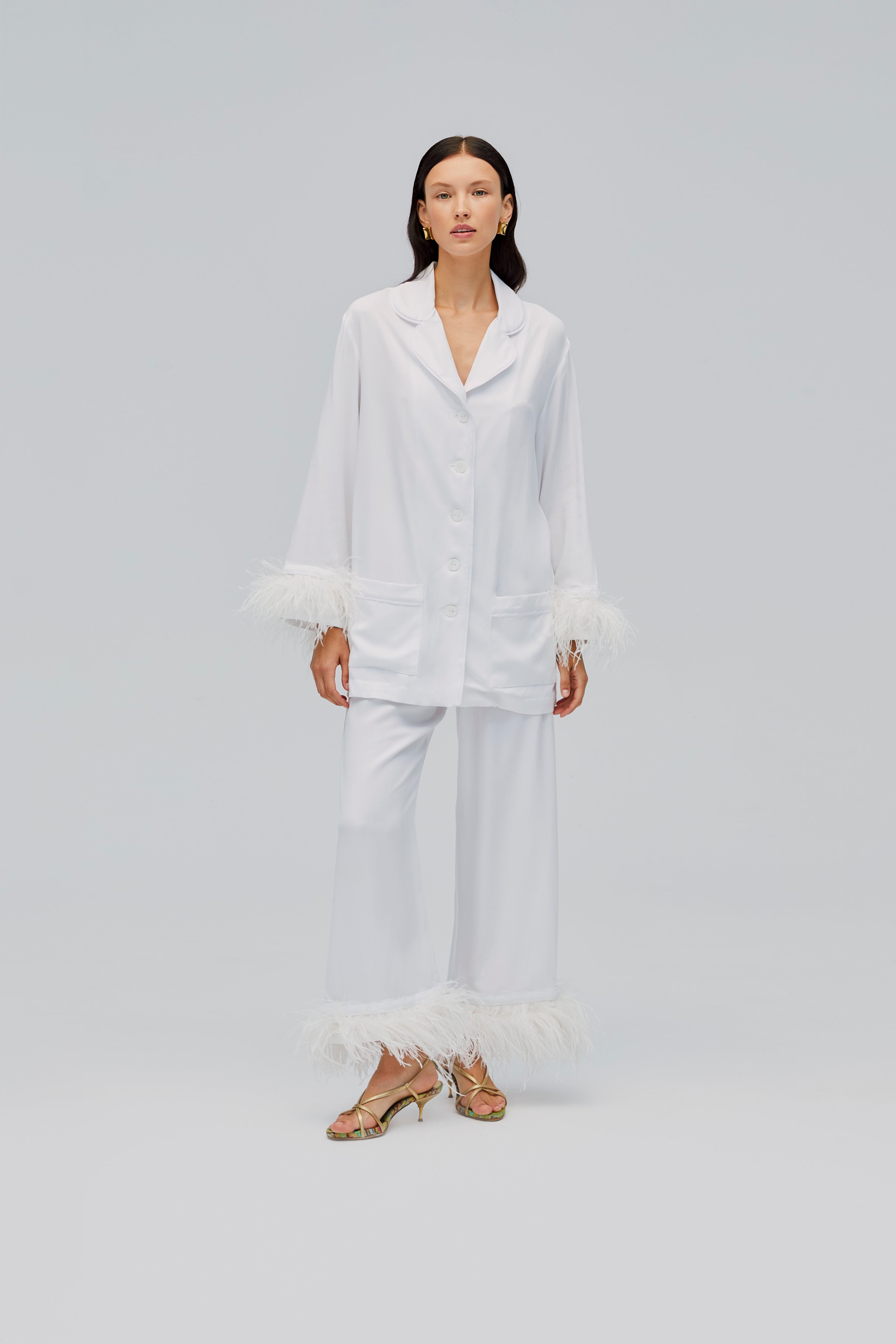 Party Pajamas Set with Detachable Feathers in White