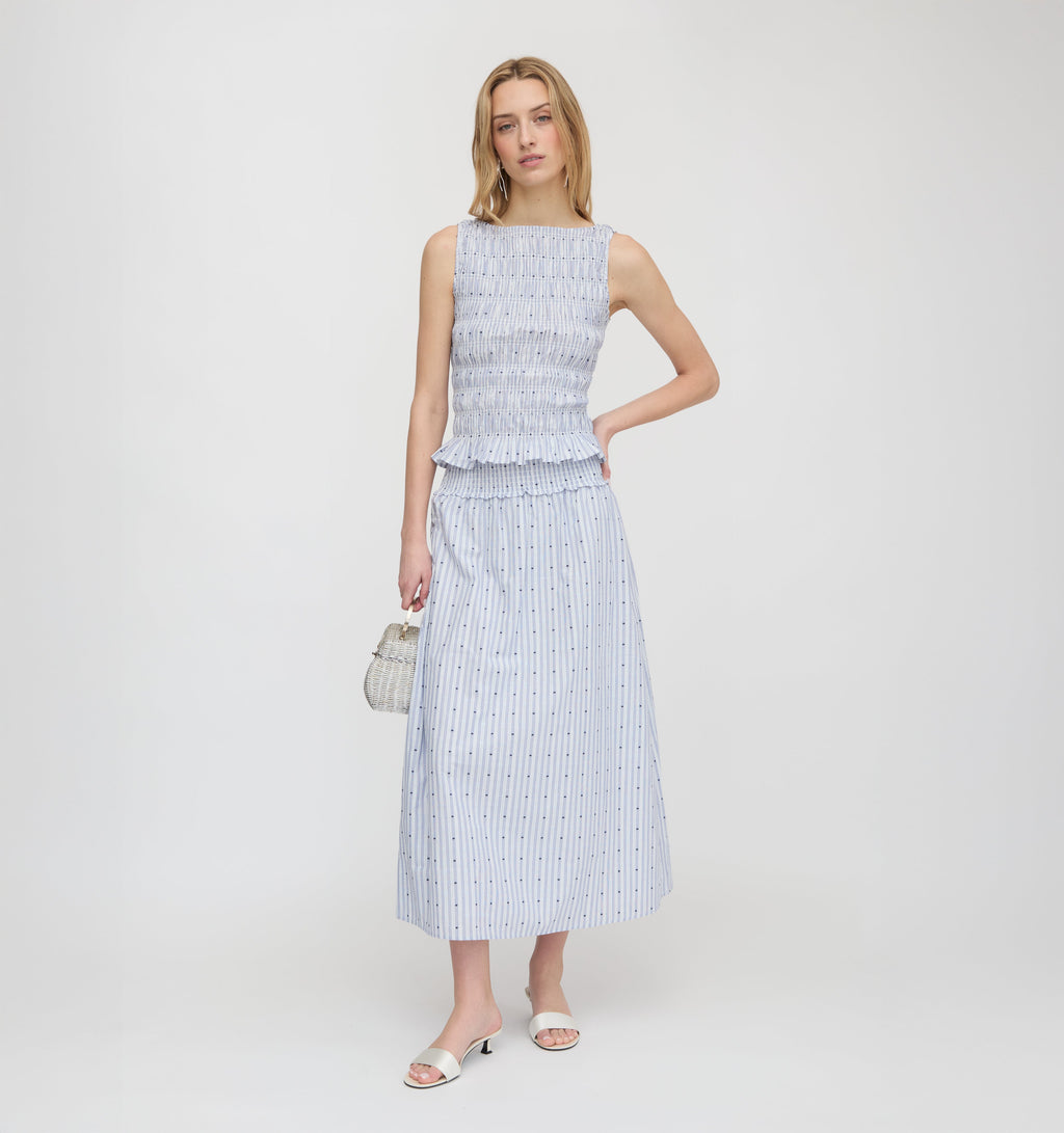The Delphine Nap Skirt - Blue Swiss Dot