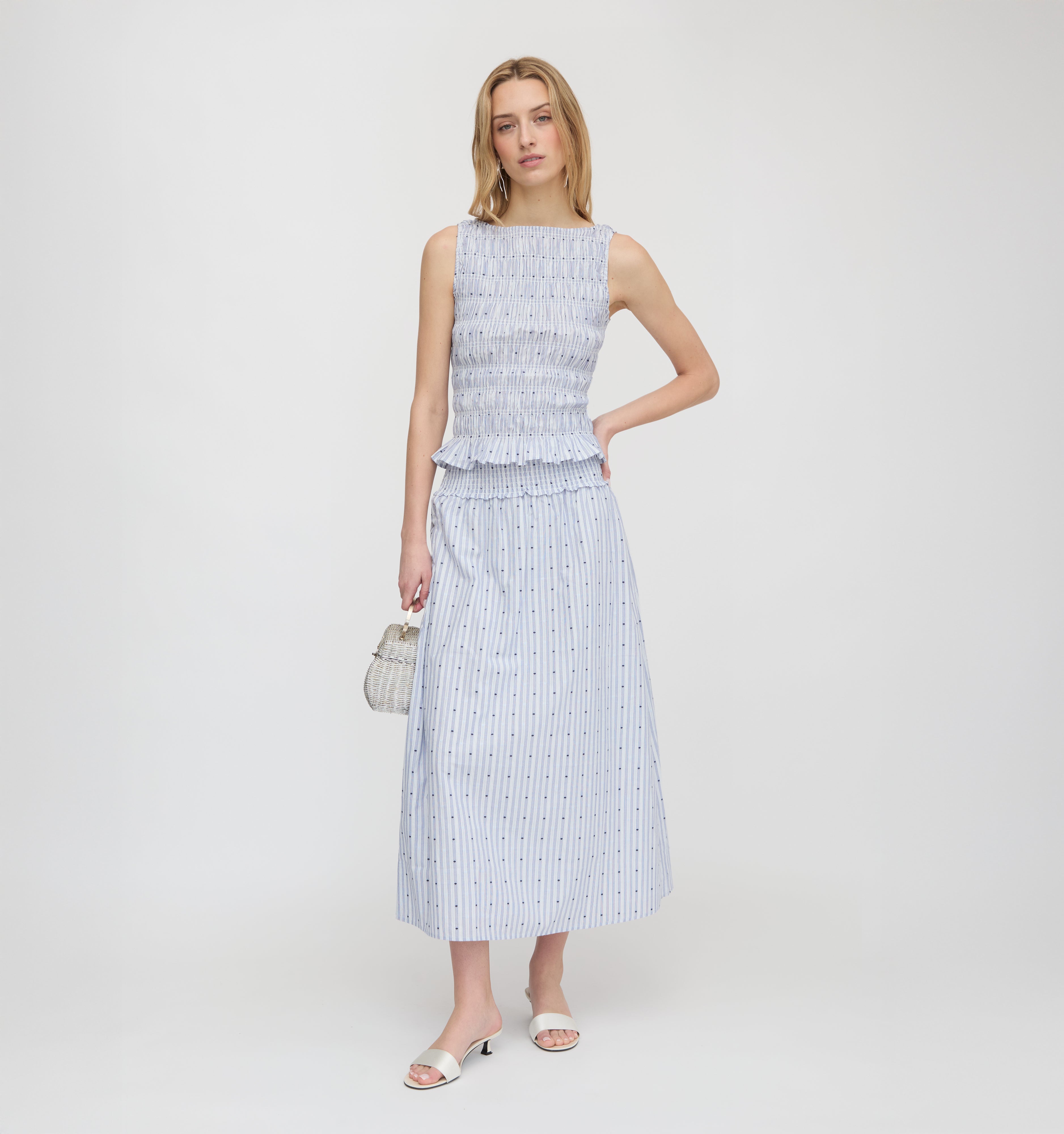 The Delphine Nap Skirt - Blue Swiss Dot
