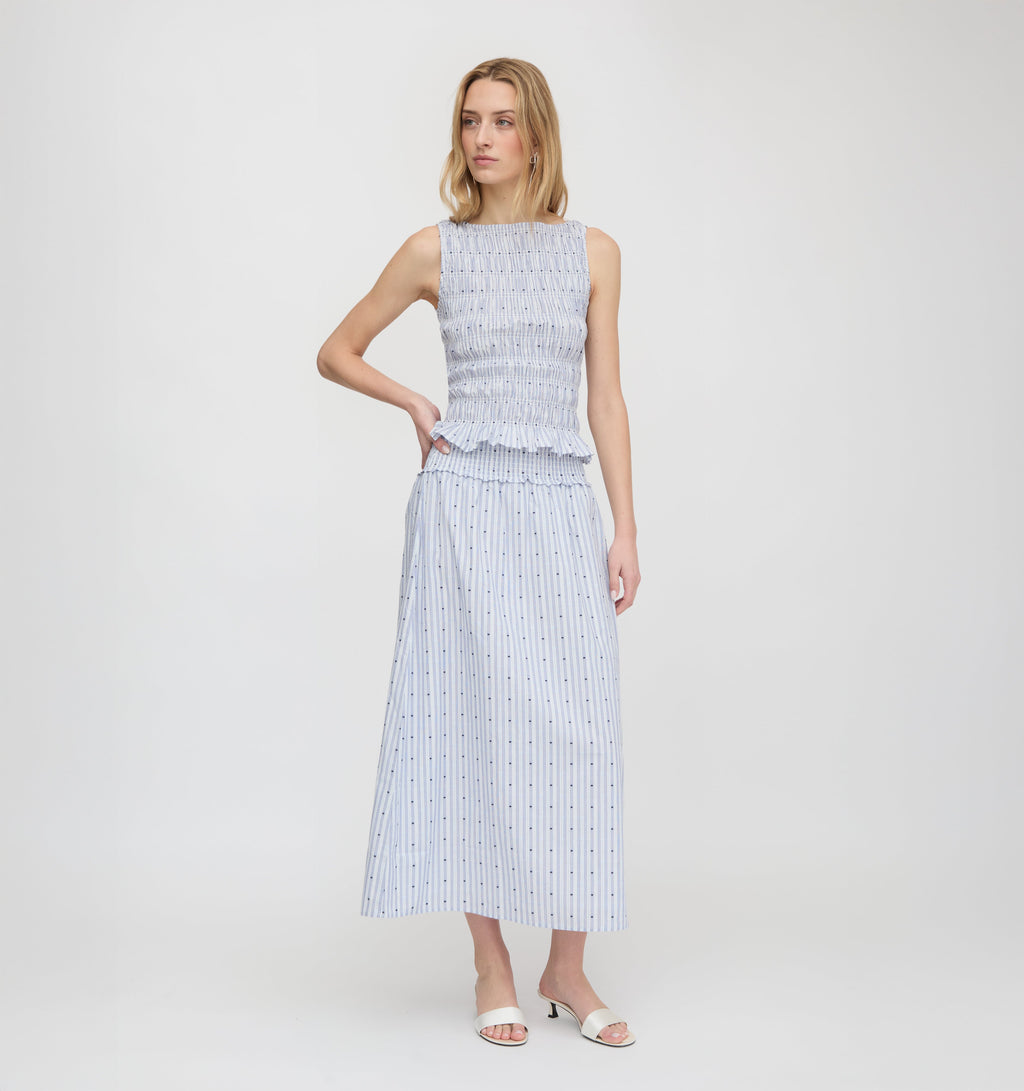 The Phoebe Nap Top - Blue Swiss Dot
