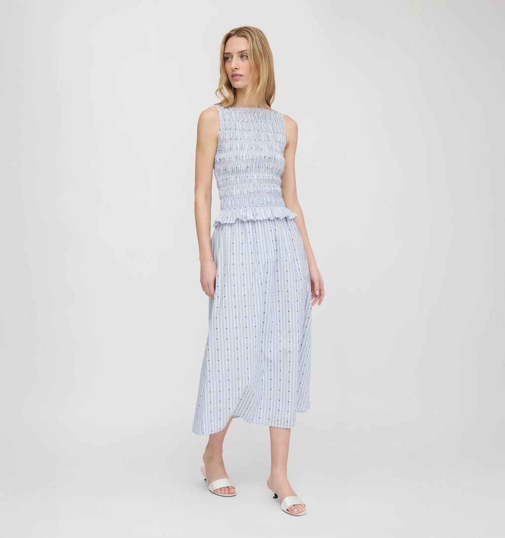 The Delphine Nap Skirt - Blue Swiss Dot