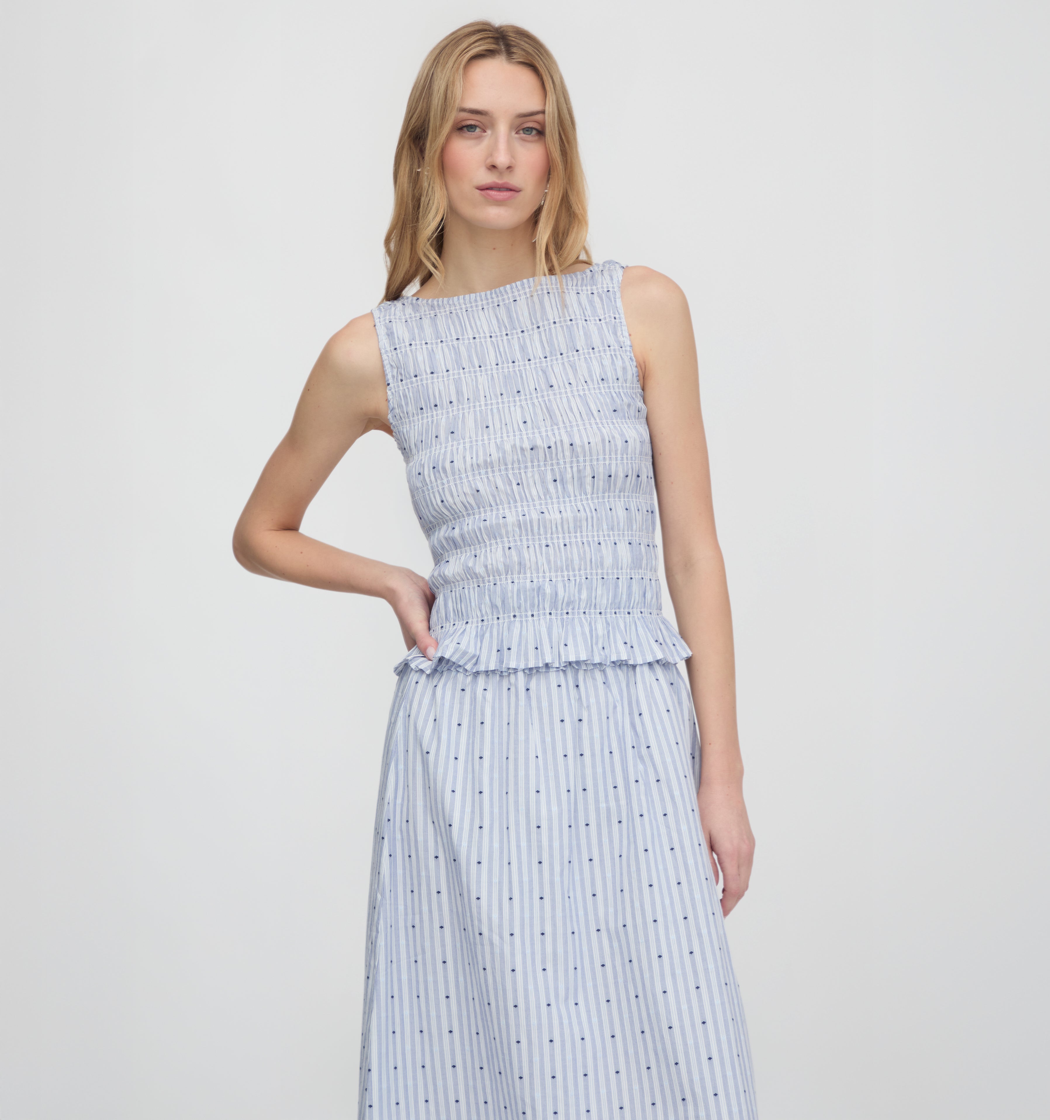 The Phoebe Nap Top - Blue Swiss Dot