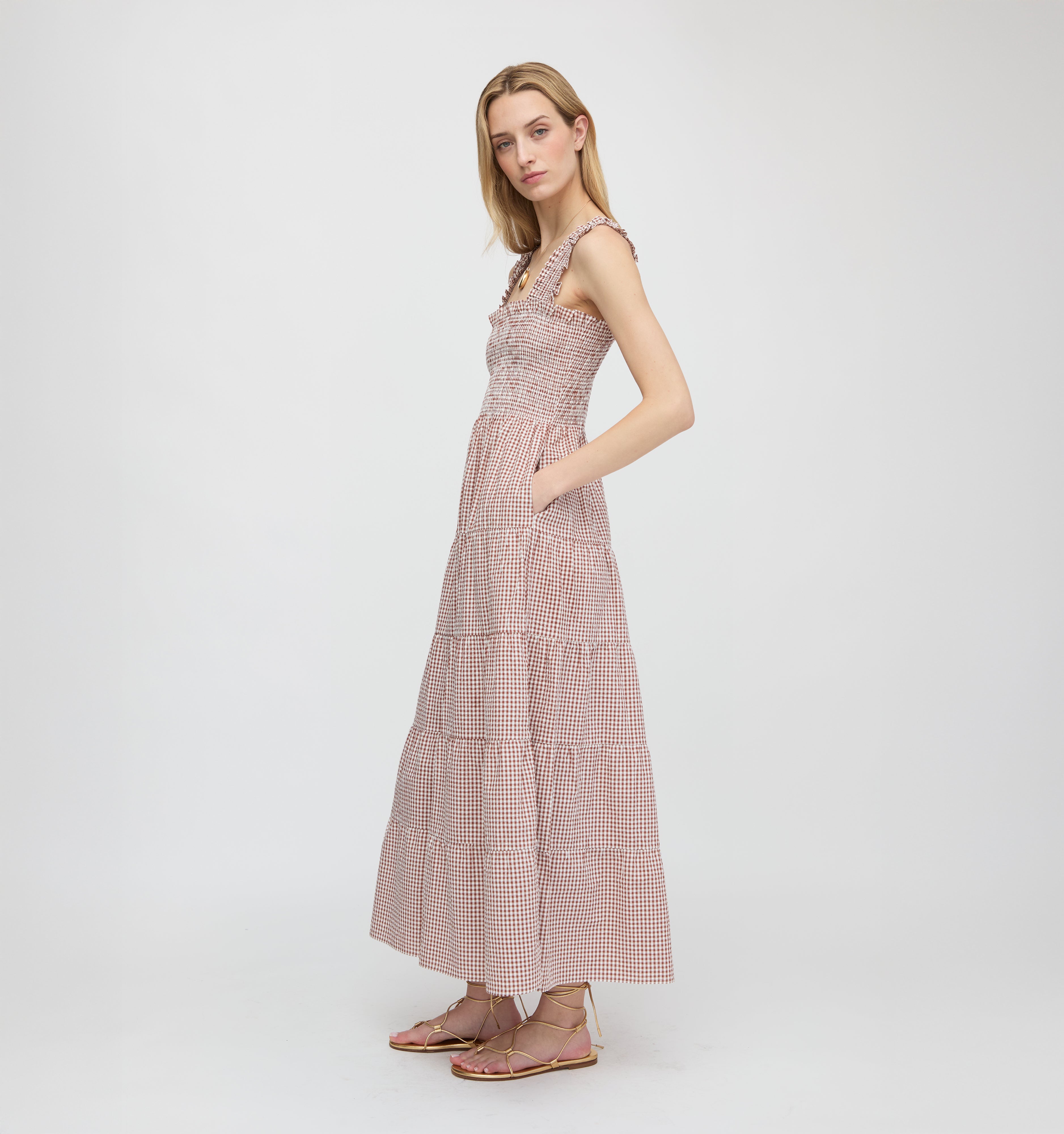 The Goldie Nap Dress - Cognac Gingham