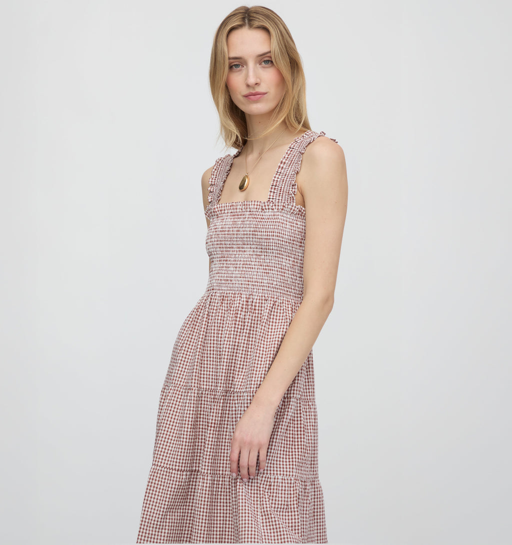The Goldie Nap Dress - Cognac Gingham