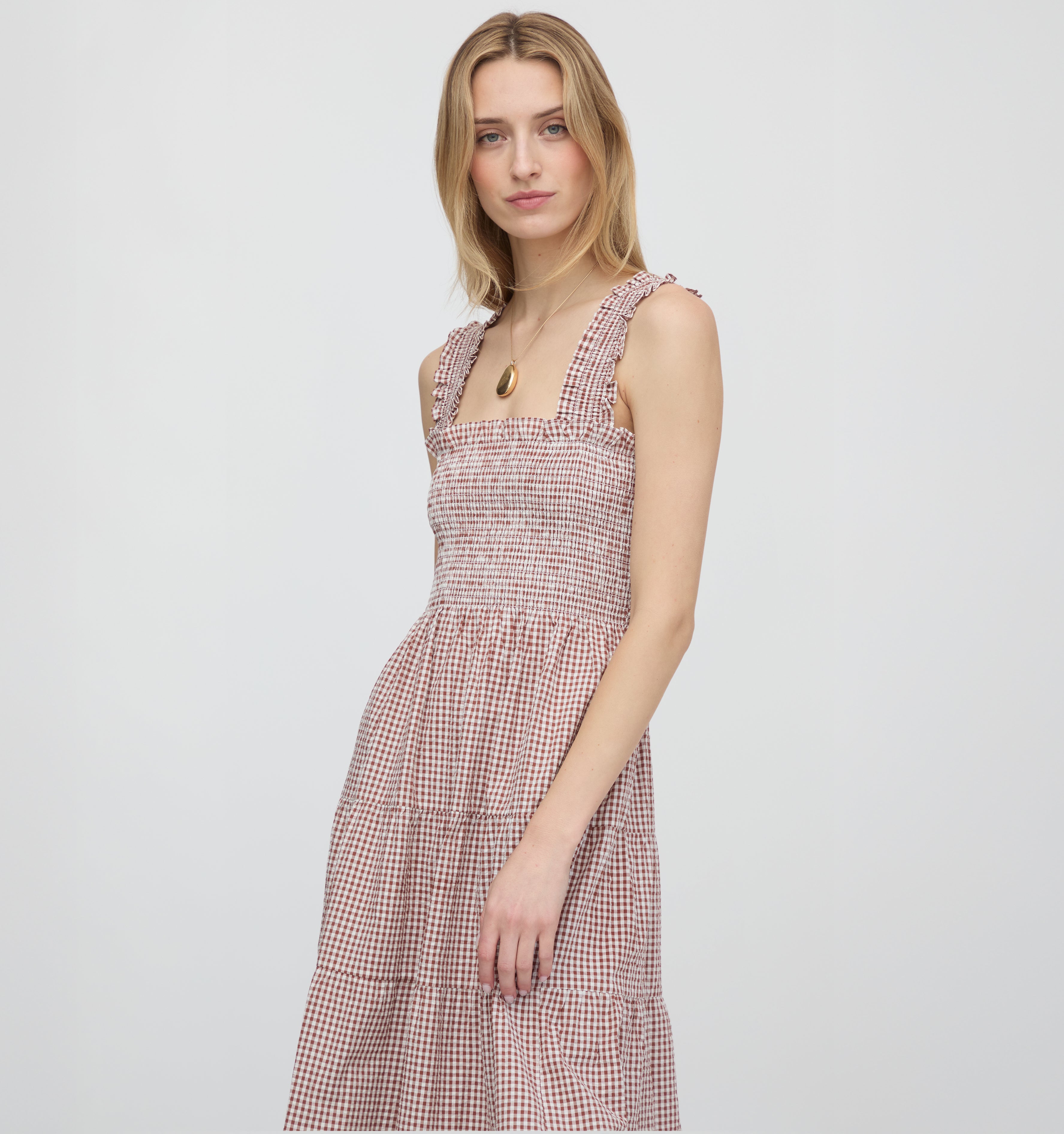 The Goldie Nap Dress - Cognac Gingham