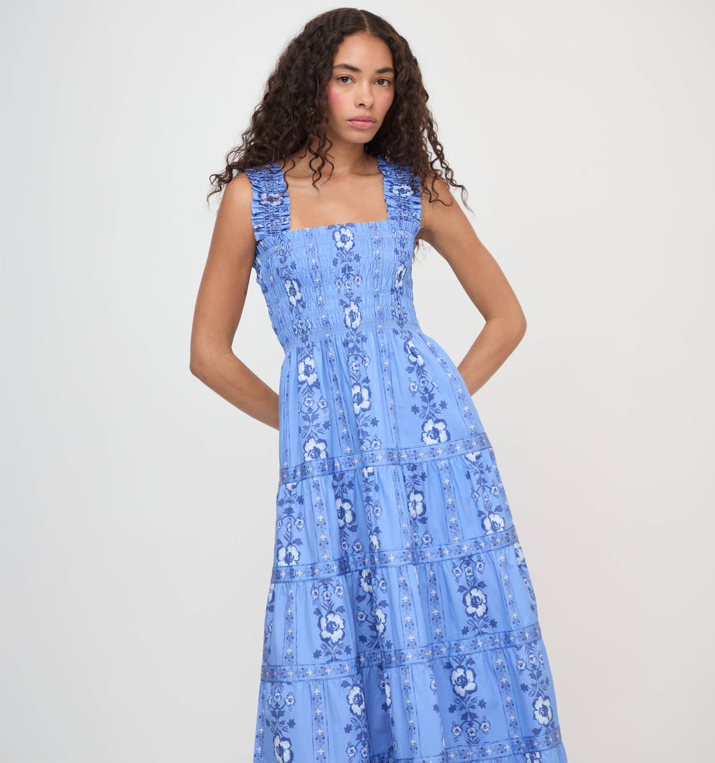 The Kimmy Nap Dress - Blue Arcadia Border