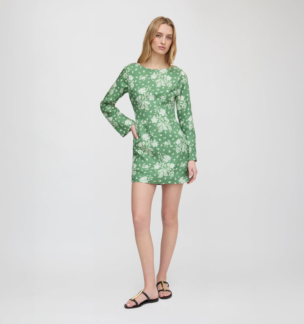 The Longsleeve Viola Dress - Green Delft Bouquet