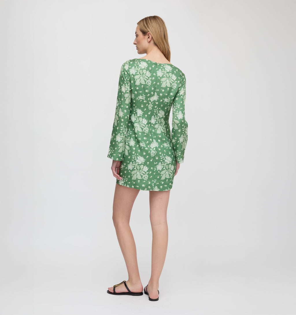 The Longsleeve Viola Dress - Green Delft Bouquet