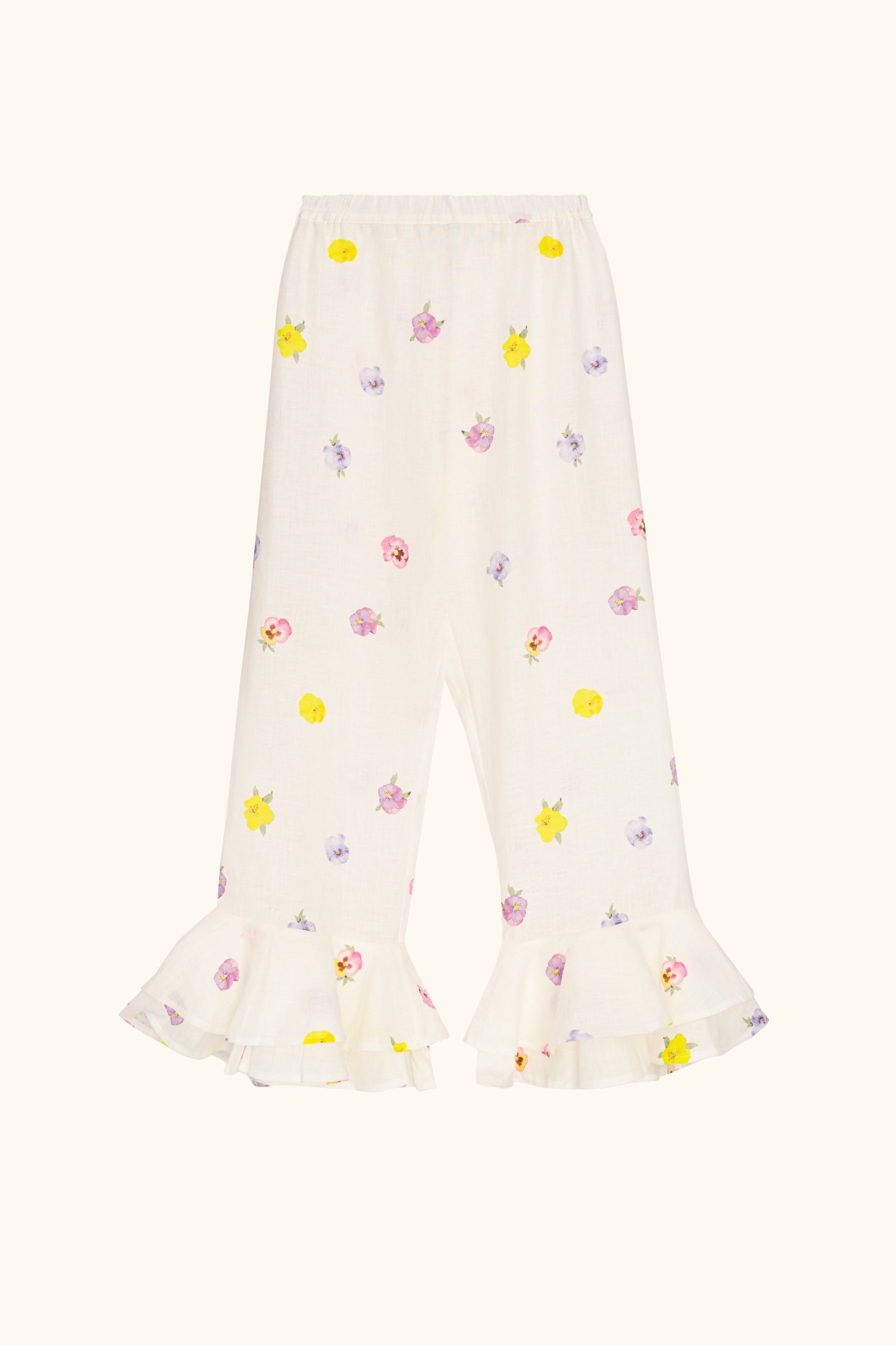 Cha-Cha Linen Lounge Pants with Headscarf in Pansies